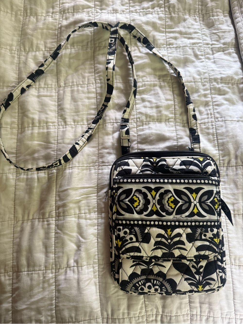 Vera Bradley Quilted Crossbody in Black, White & Yellow Floral Print